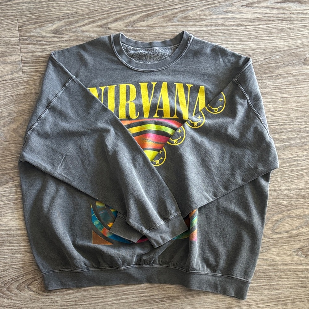 NIRVANA Charcoal and Multicolor Crewneck Sweater